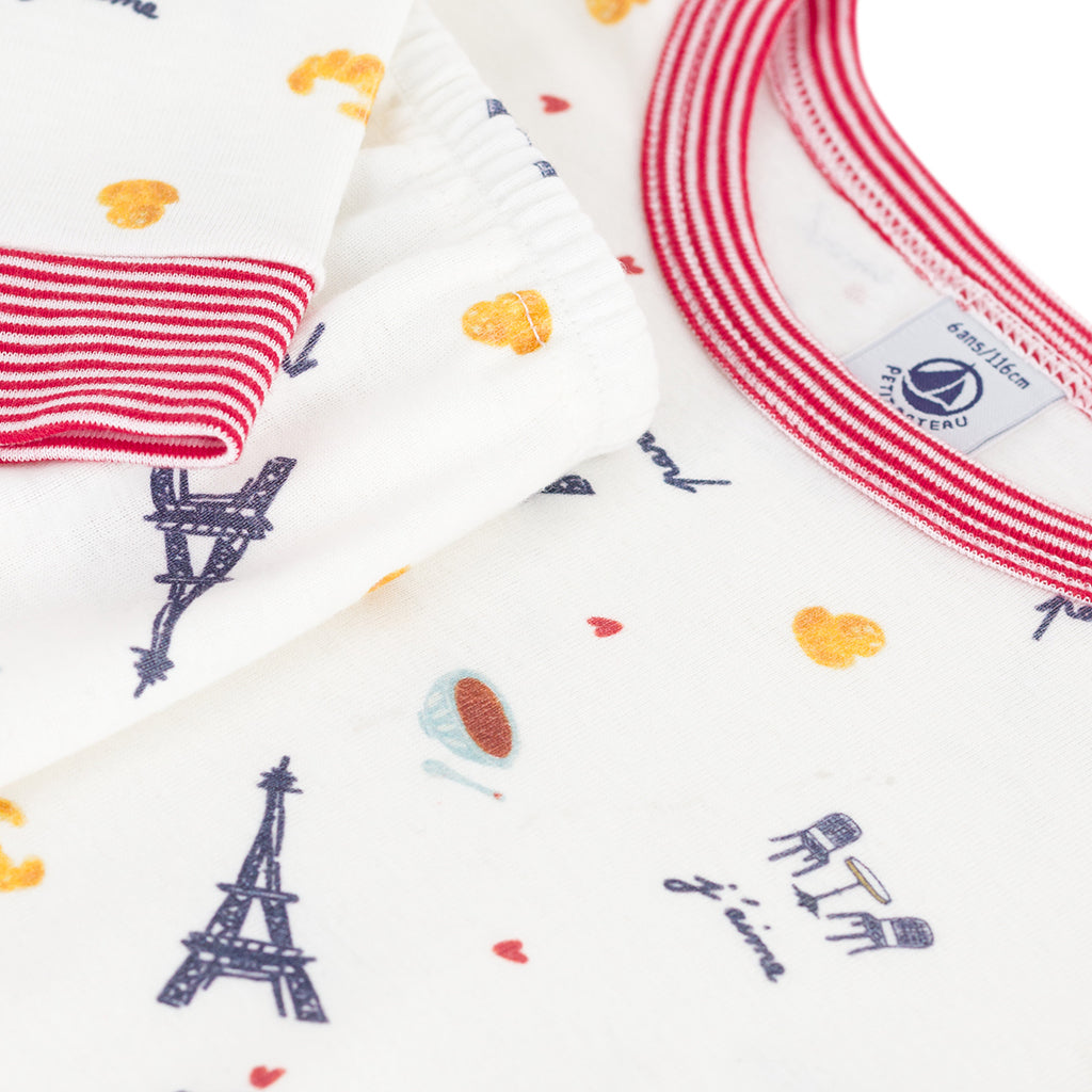 Petit Bateau Child Pyjamas Marshmallow White Paris Print