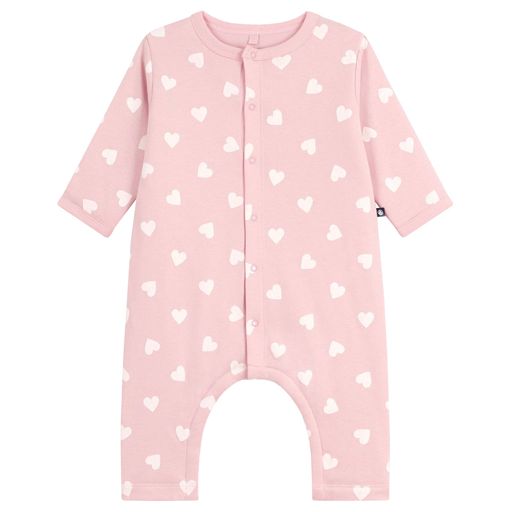 Petit Bateau Baby Jumpsuit Pretty Pink Heart Print