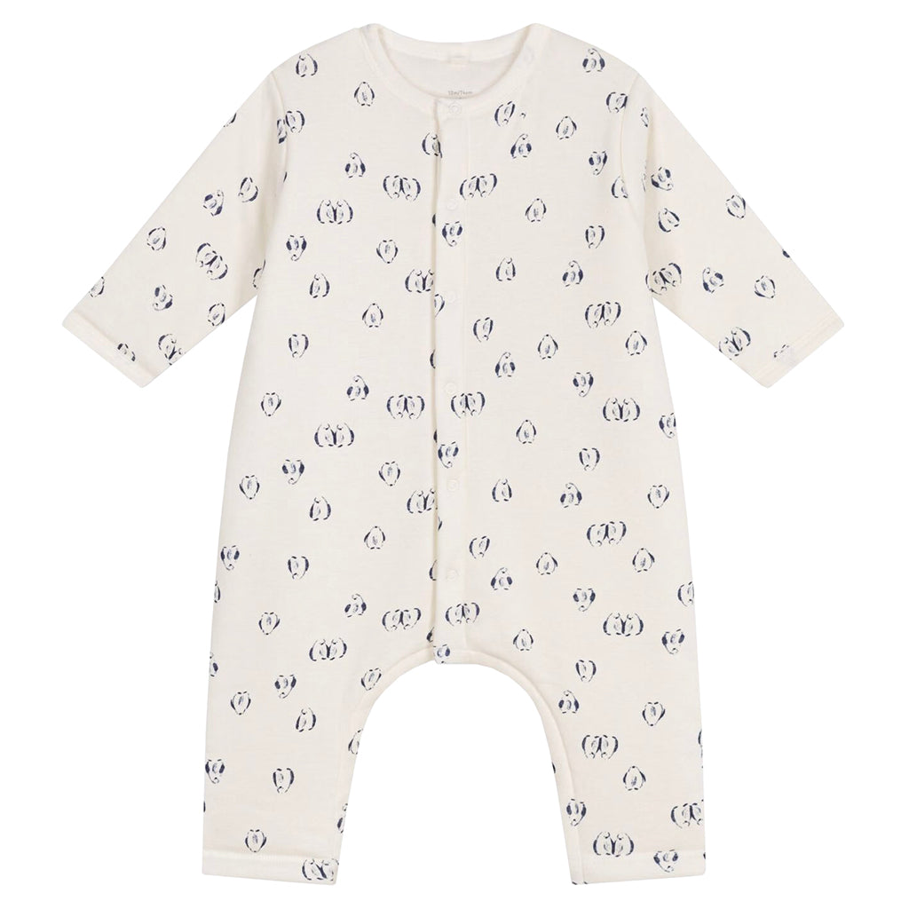 Petit Bateau Baby Jumpsuit Milk Cream Penguin Print