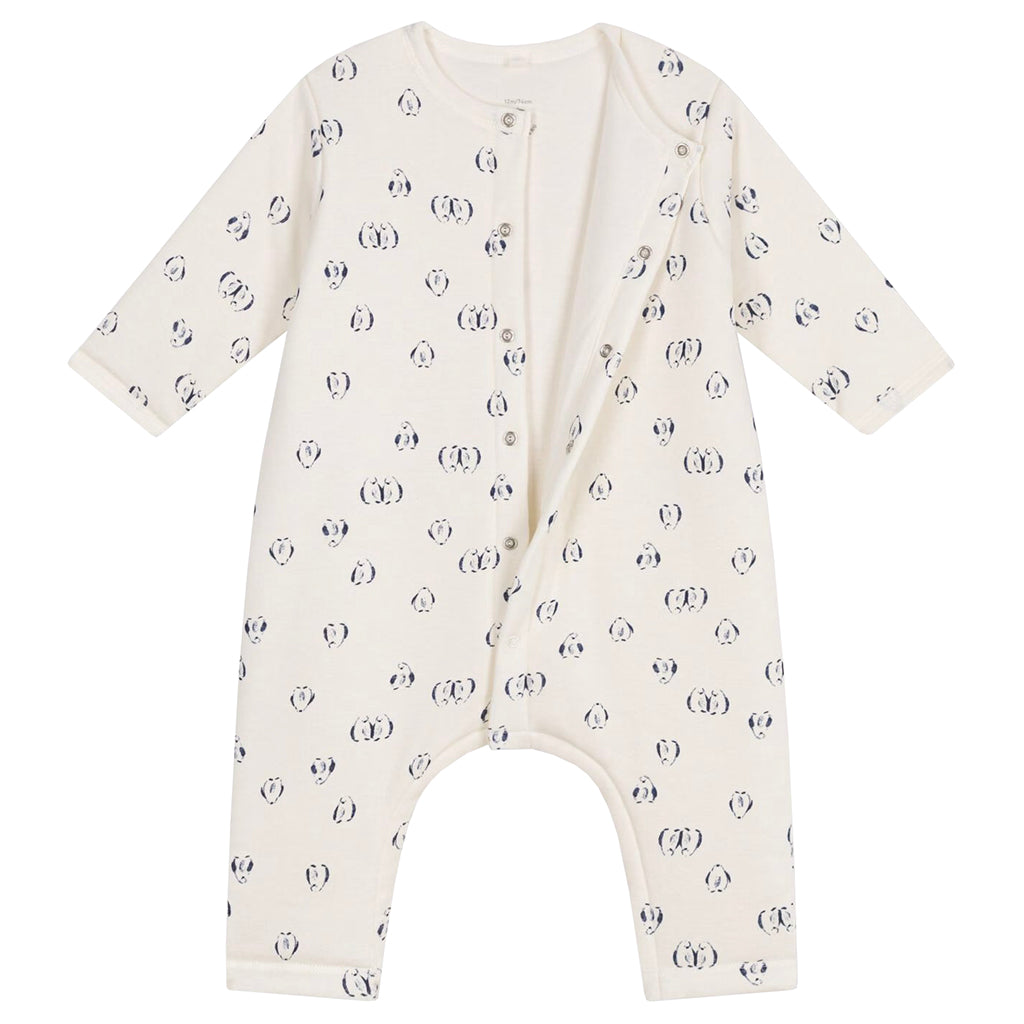 Petit Bateau Baby Jumpsuit Milk Cream Penguin Print