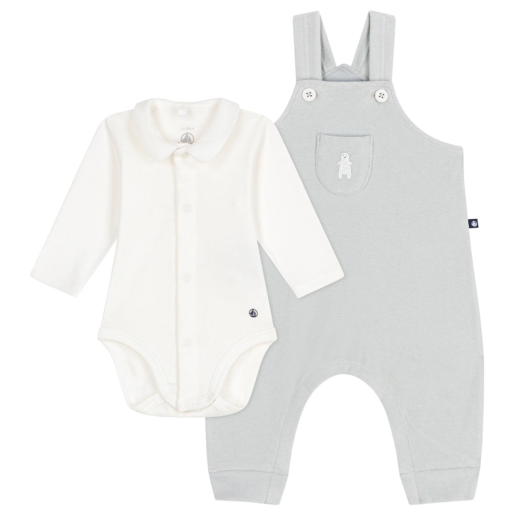 Petit Bateau Baby Two Piece Overalls Set Carbon Grey