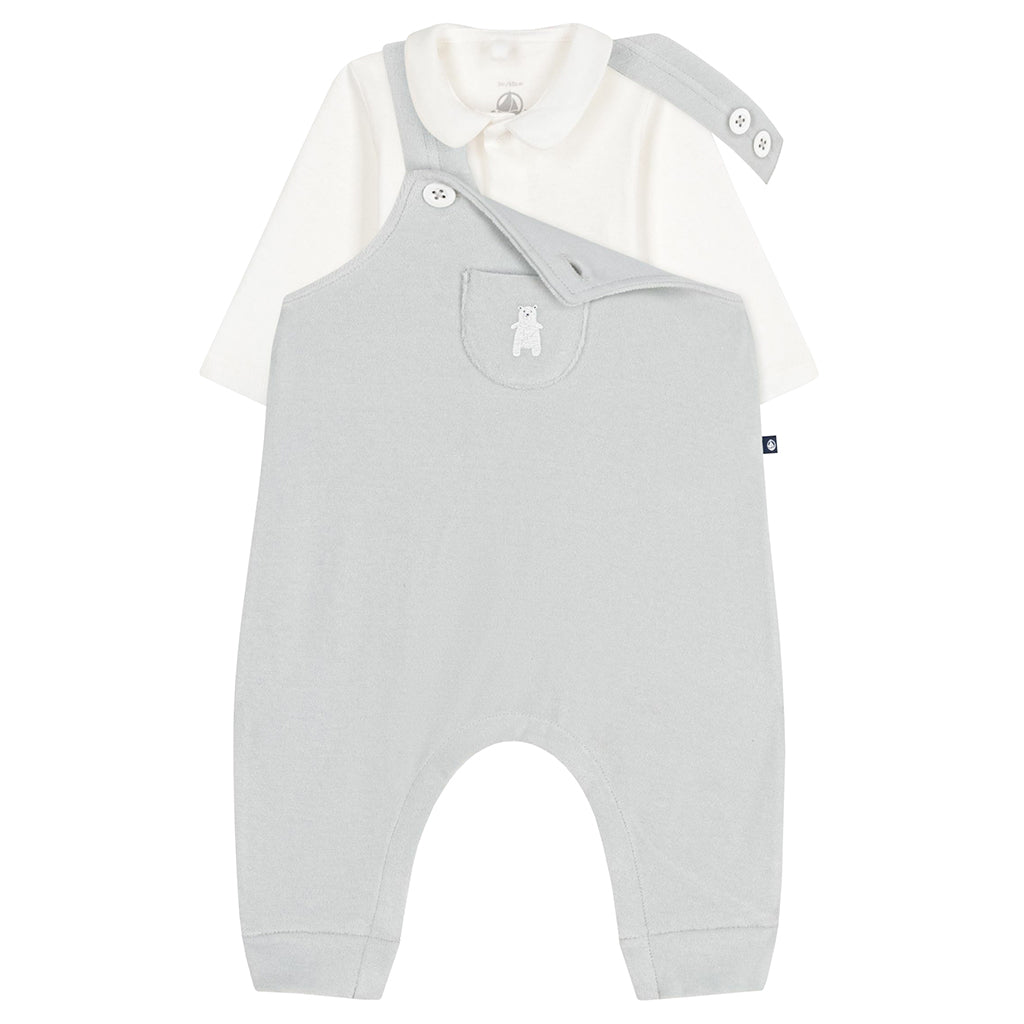 Petit Bateau Baby Two Piece Overalls Set Carbon Grey