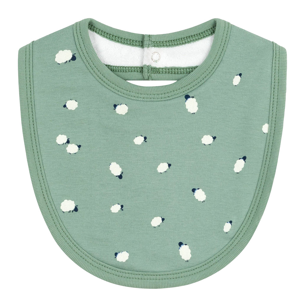 Petit Bateau Baby Bib Willow Green Sheep Print