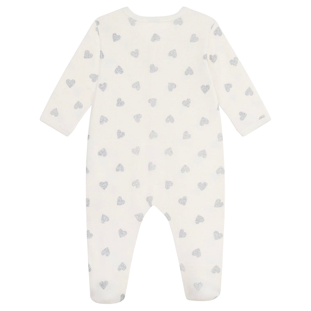 Petit Bateau Baby Pyjamas Milk Cream With Silver Heart Print