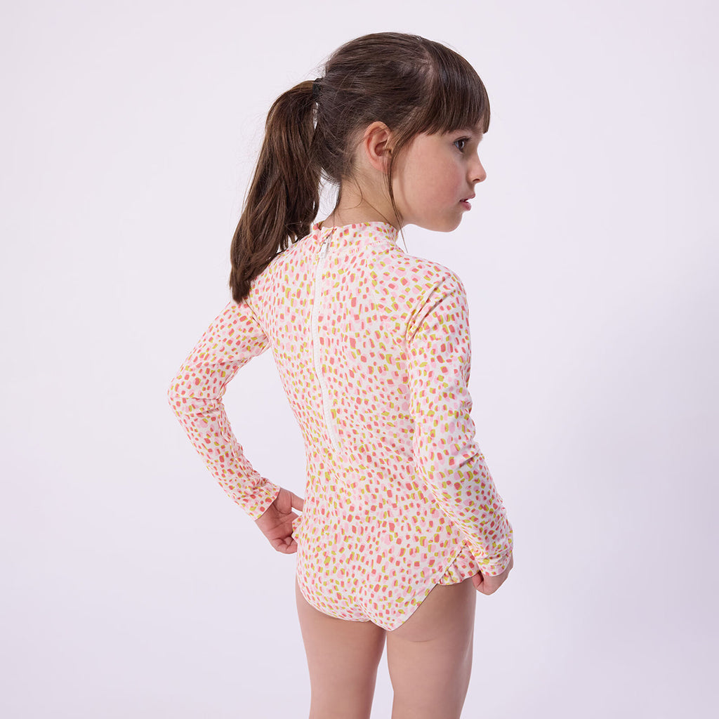 Petit Bateau Child Swimsuit Pink And Yellow Dot Print