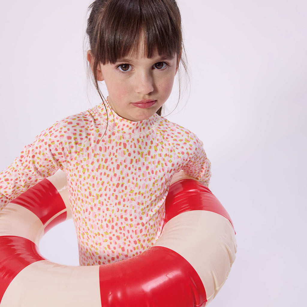 Petit Bateau Child Swimsuit Pink And Yellow Dot Print