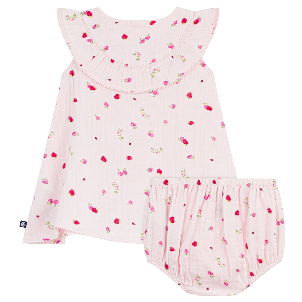 Petit Bateau Baby Dress With Bloomers Barely Pink Strawberry Print