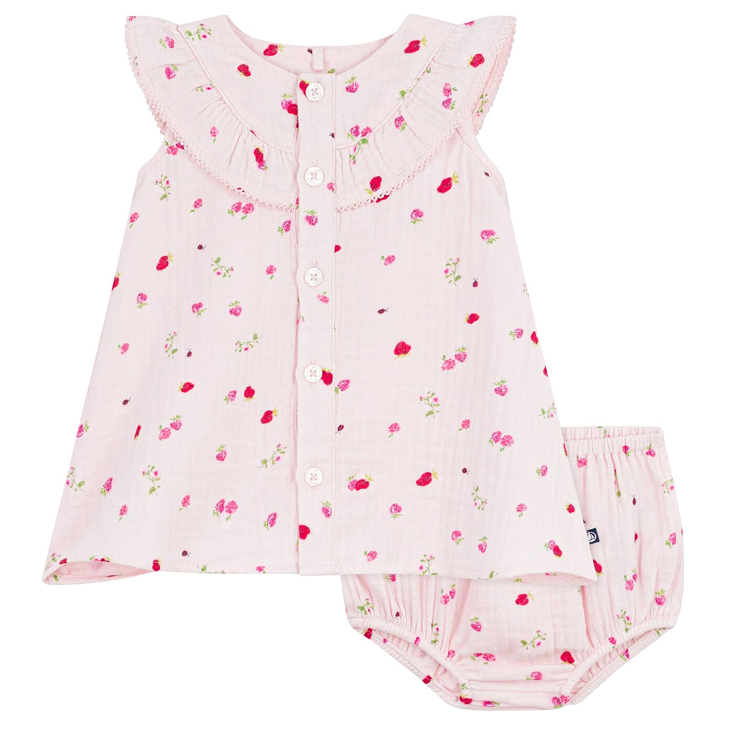 Petit Bateau Baby Dress With Bloomers Barely Pink Strawberry Print