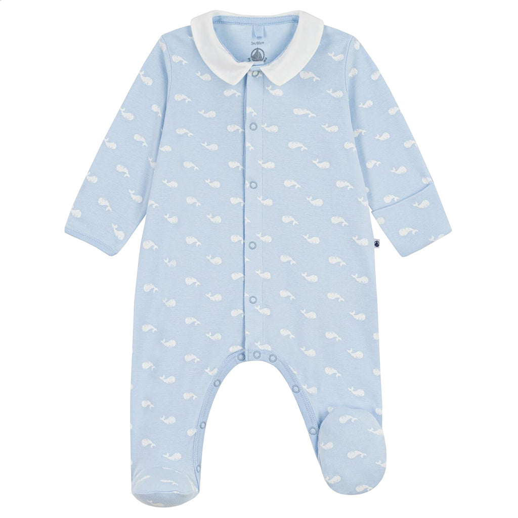 Petit Bateau Baby Collared Pyjamas Toudou Blue Whale Print