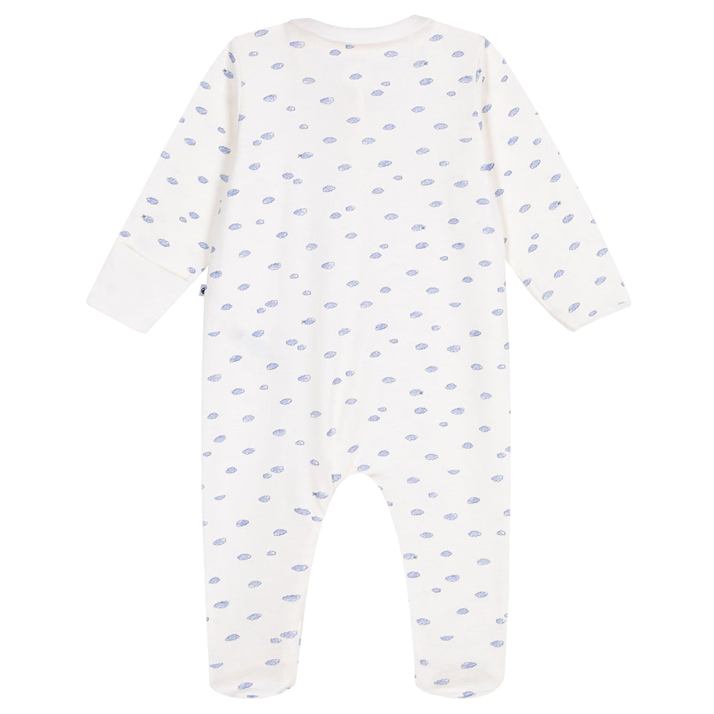 Petit Bateau Baby Collared Pyjamas Marshmallow White Cloud Print
