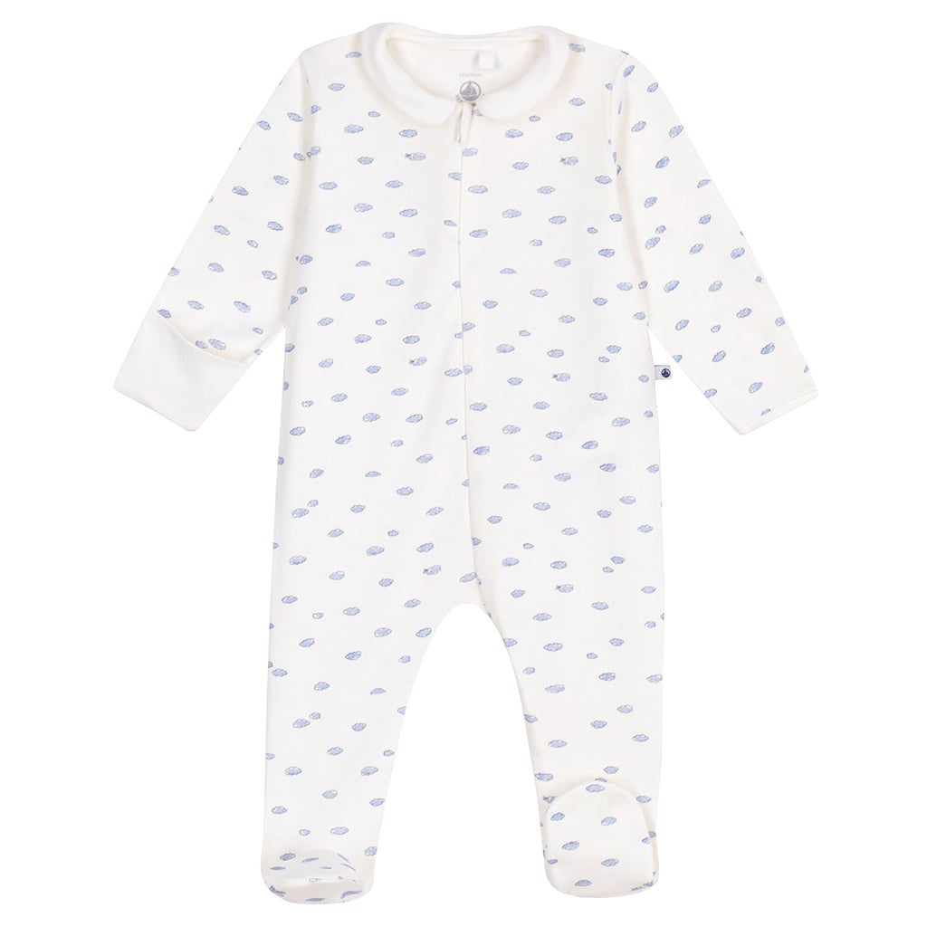 Petit Bateau Baby Collared Pyjamas Marshmallow White Cloud Print