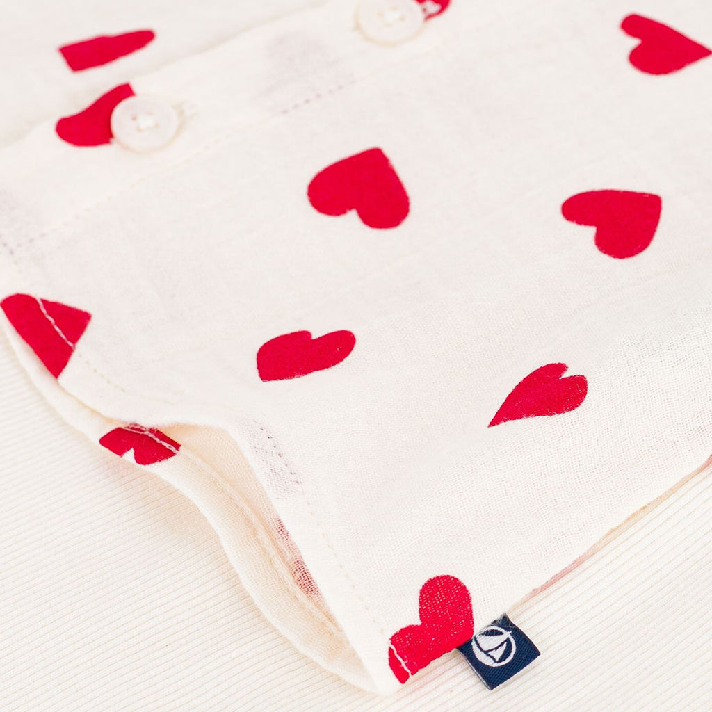 Petit Bateau Baby Two Piece Set Cream With Red Hearts Print