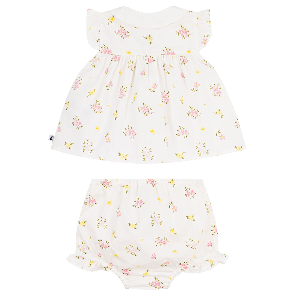 Petit Bateau Baby Two Piece Set Marshmallow White Floral Print