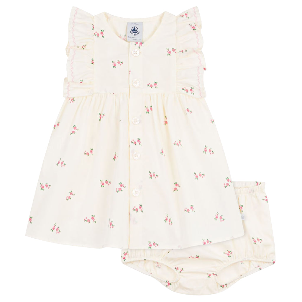 Petit Bateau Baby Dress With Bloomers Milk Cream Floral Print