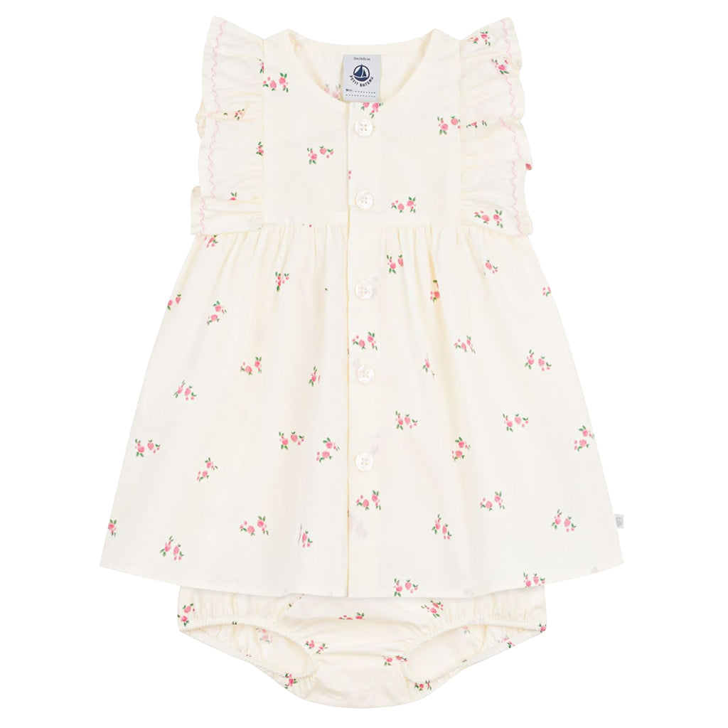 Petit Bateau Baby Dress With Bloomers Milk Cream Floral Print