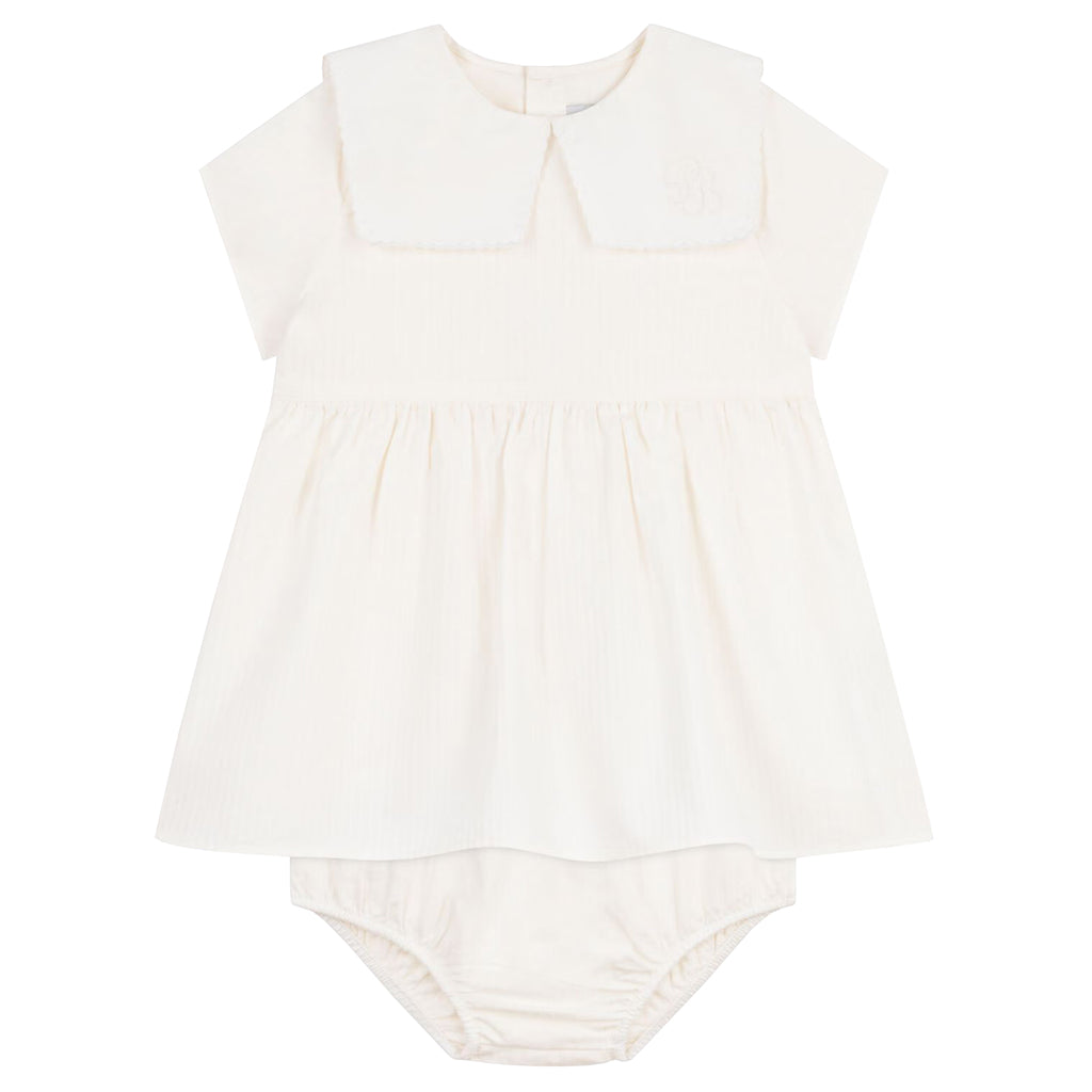 Petit Bateau Baby Collared Dress With Bloomers Marshmallow White