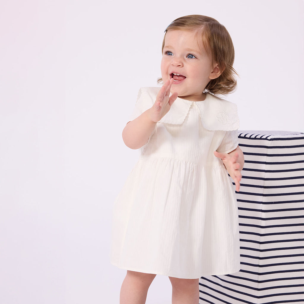 Petit Bateau Baby Collared Dress With Bloomers Marshmallow White