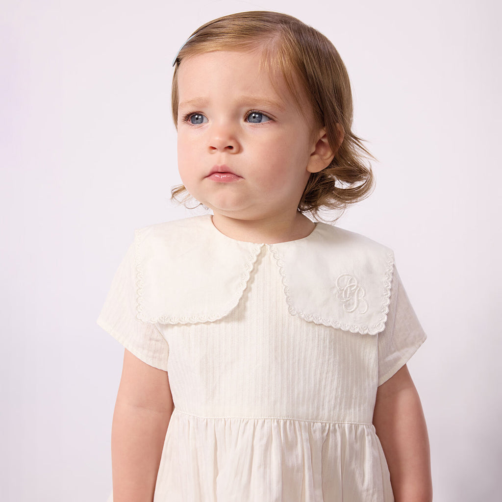 Petit Bateau Baby Collared Dress With Bloomers Marshmallow White