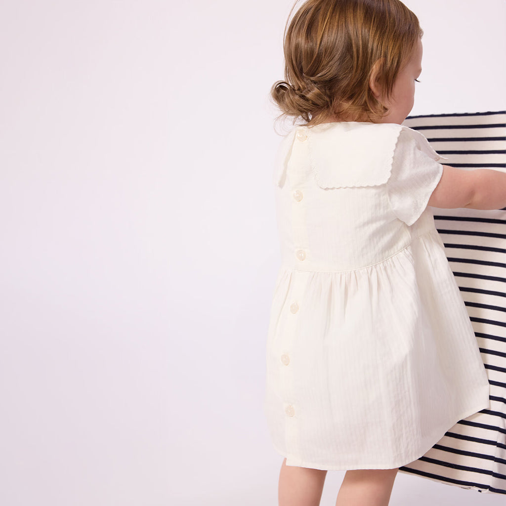 Petit Bateau Baby Collared Dress With Bloomers Marshmallow White