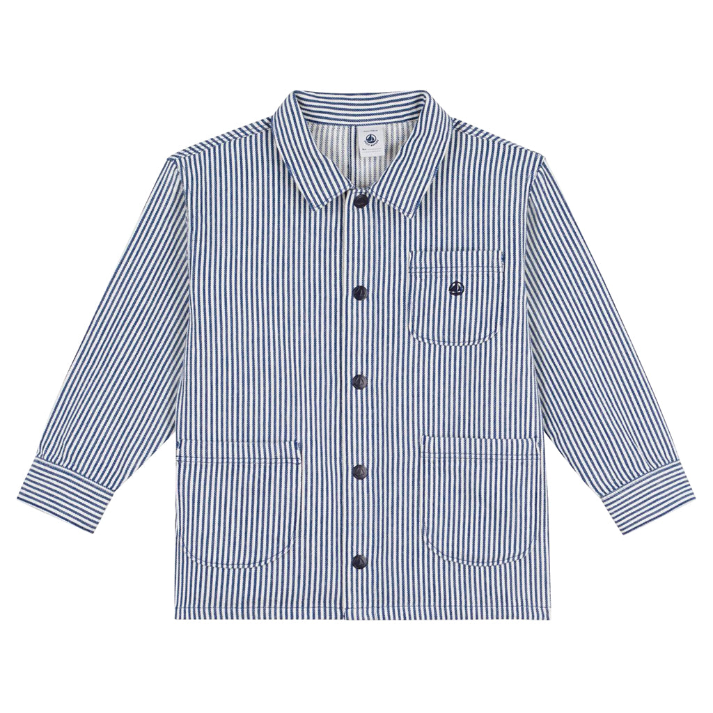 Petit Bateau Child Shirt Jacket Dusk Blue And White Stripes