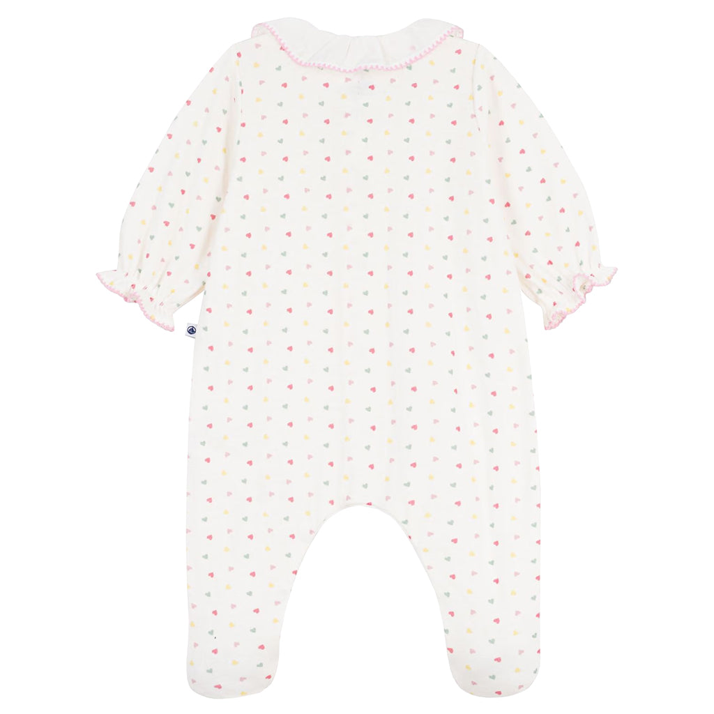 Petit Bateau Baby Collared Pyjamas Marshmallow White Multicolour Heart Print