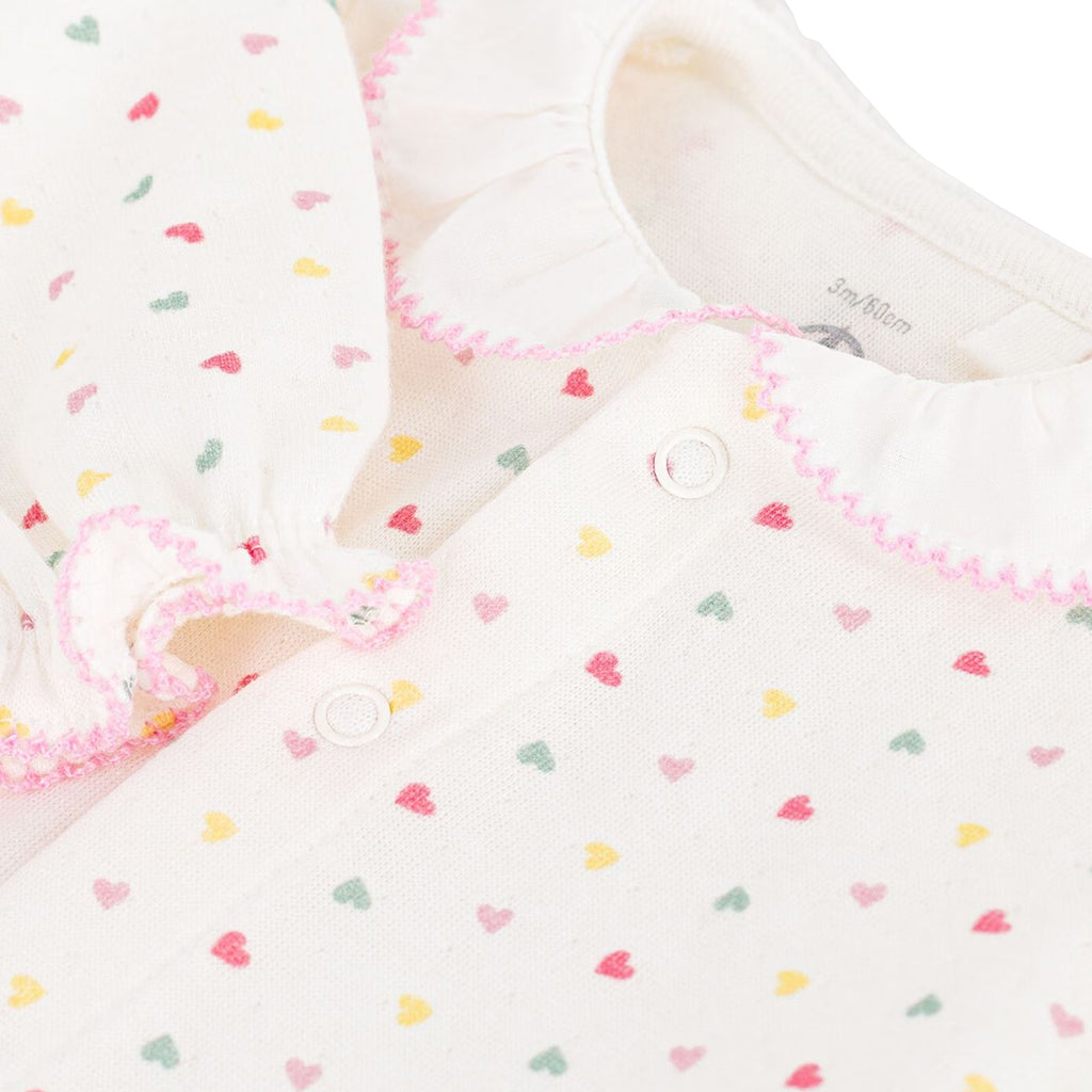 Petit Bateau Baby Collared Pyjamas Marshmallow White Multicolour Heart Print