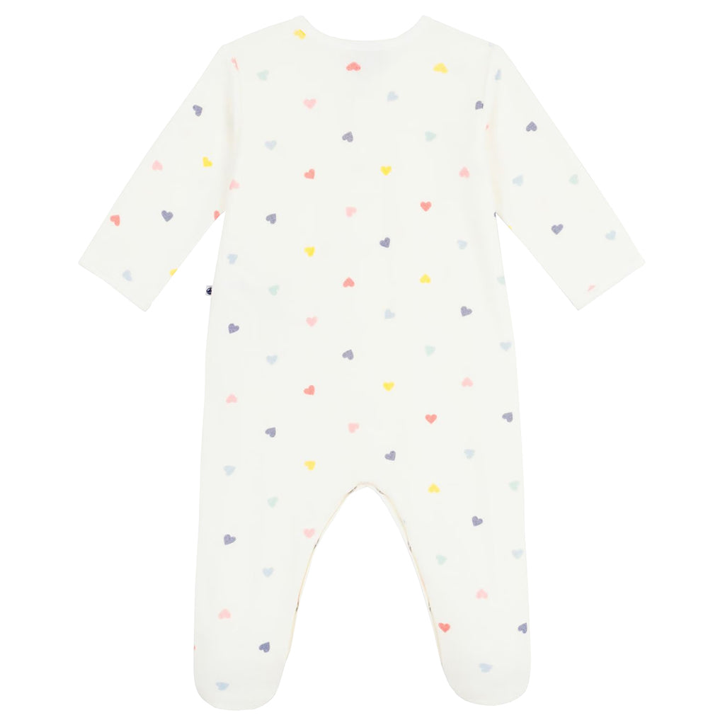 Petit Bateau Baby Velour Pyjamas White Multicolour Heart Print