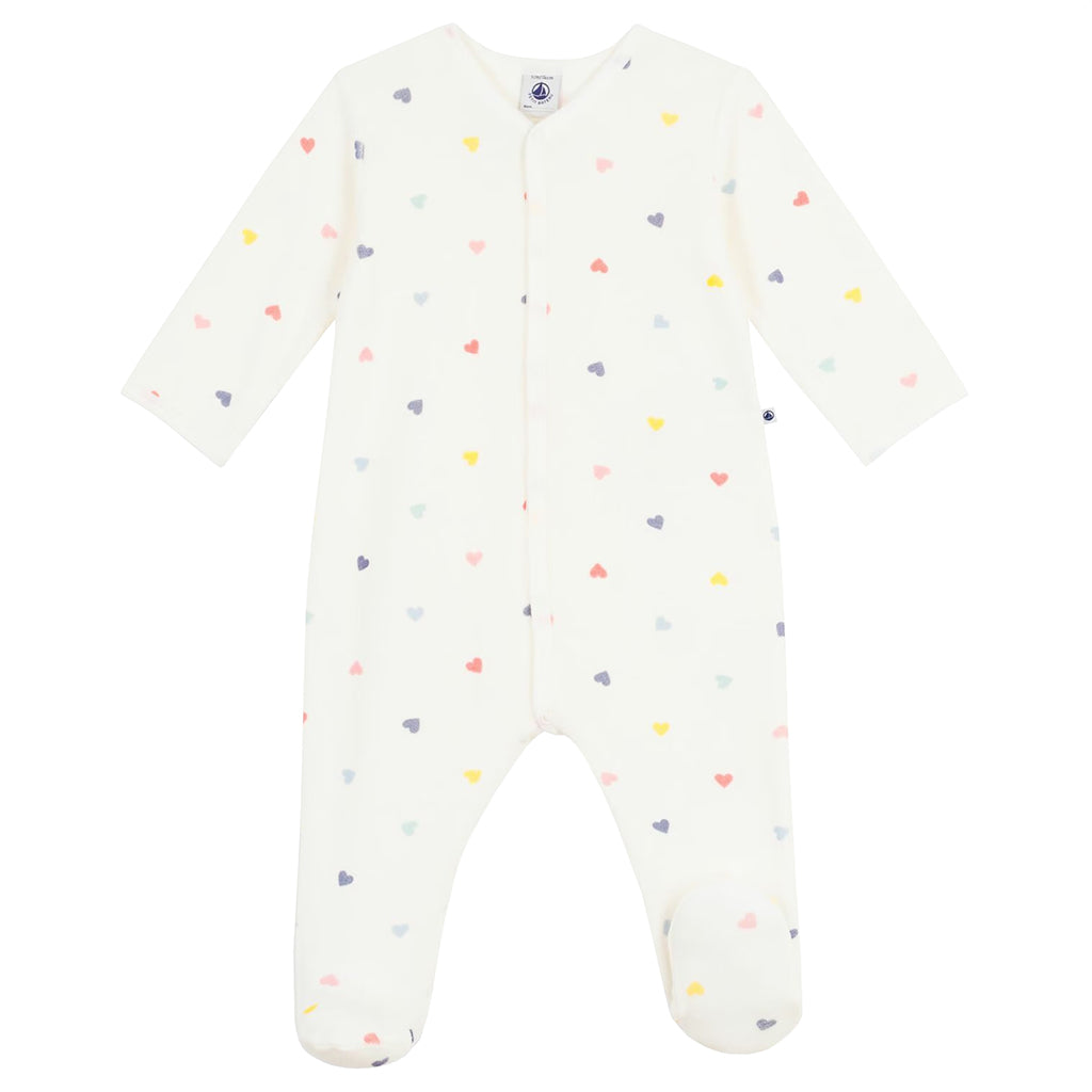 Petit Bateau Baby Velour Pyjamas White Multicolour Heart Print