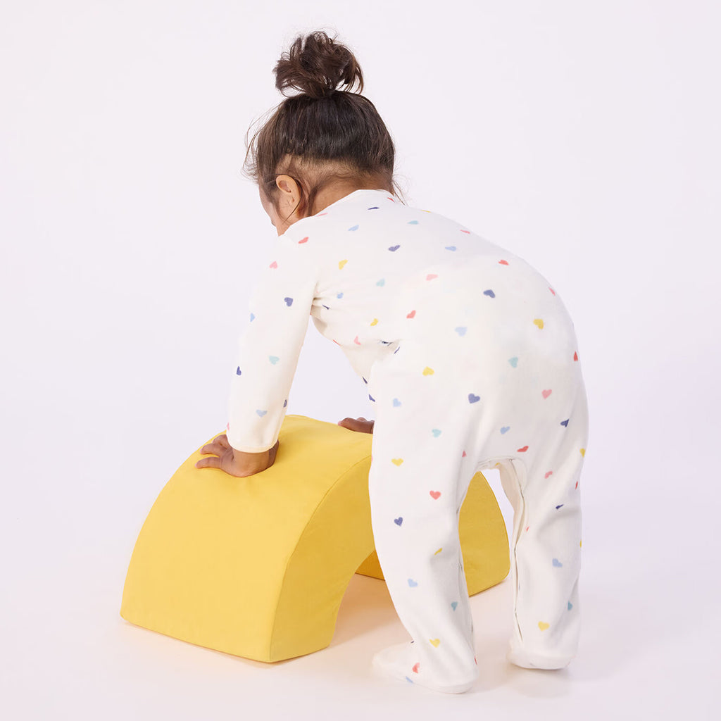 Petit Bateau Baby Velour Pyjamas White Multicolour Heart Print