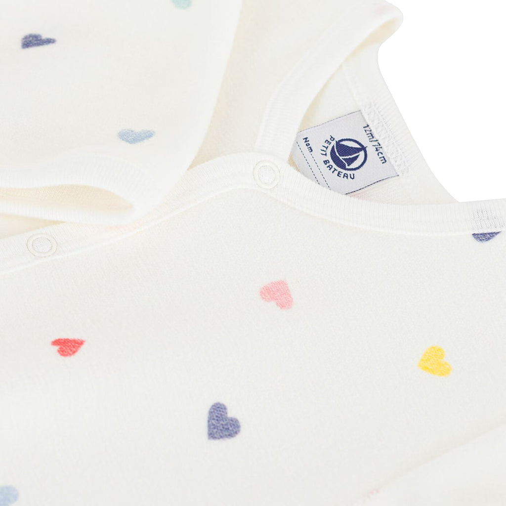 Petit Bateau Baby Velour Pyjamas White Multicolour Heart Print