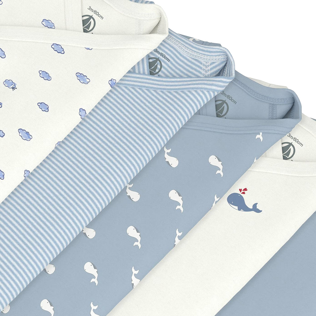 Petit Bateau Baby Set Of Five Wrap Bodysuits Blue Whale Print