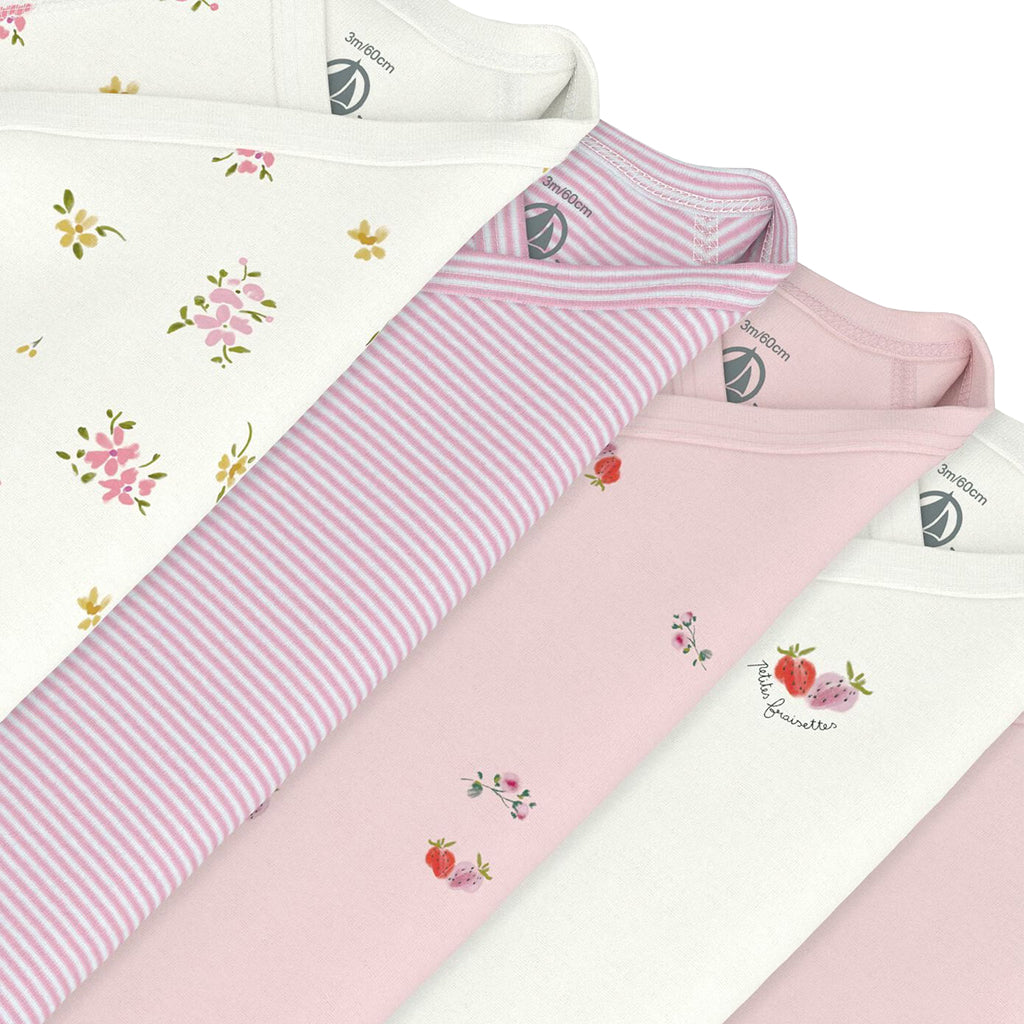 Petit Bateau Baby Set Of Five Wrap Bodysuits Pink Floral Print