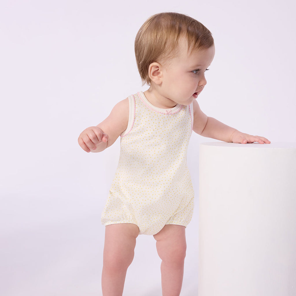 Petit Bateau Baby Romper White With Popcorn Yellow Dots