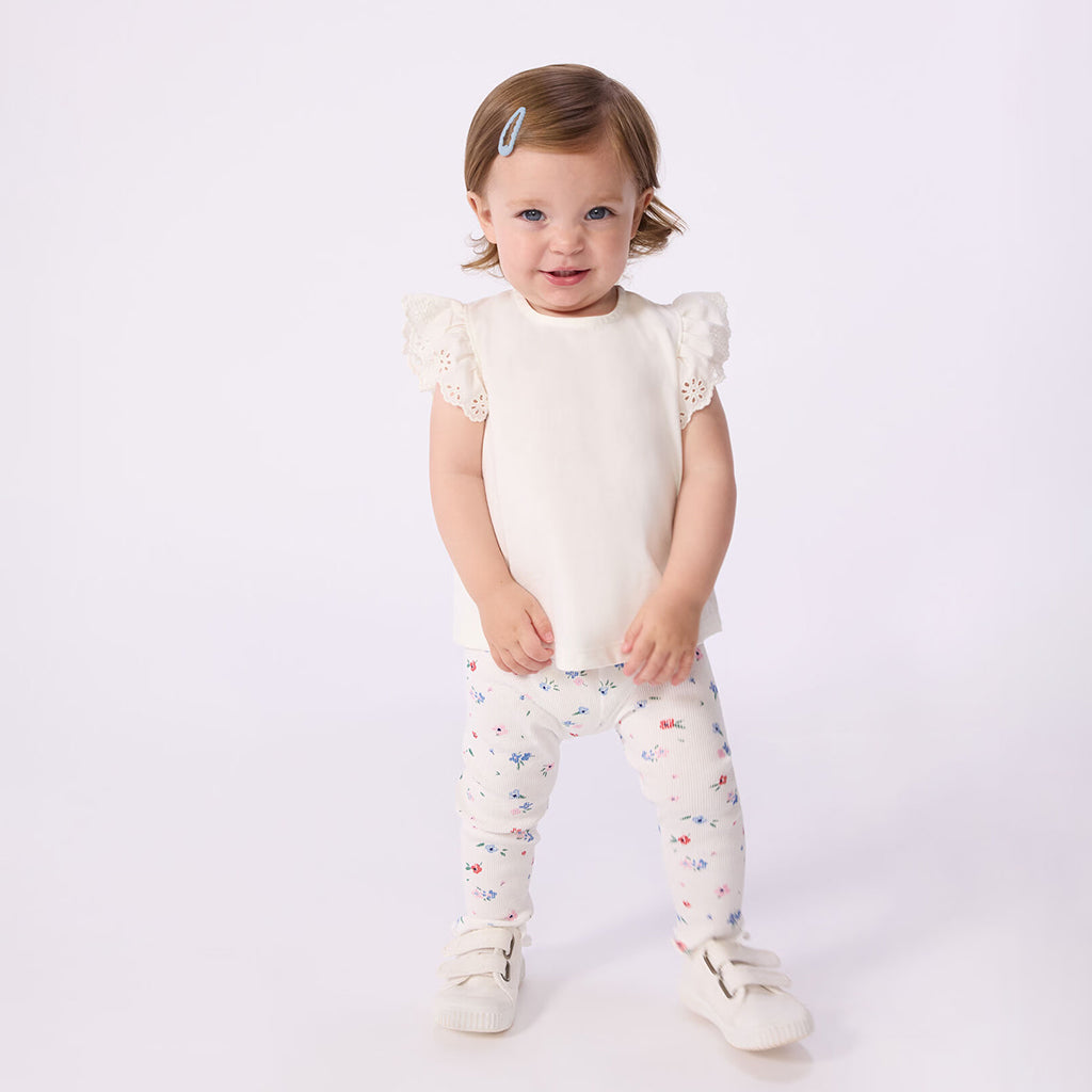 Petit Bateau Baby Leggings Marshmallow White Floral Print