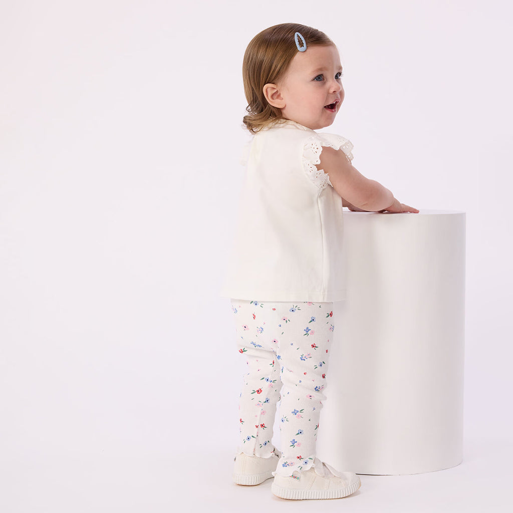 Petit Bateau Baby Leggings Marshmallow White Floral Print