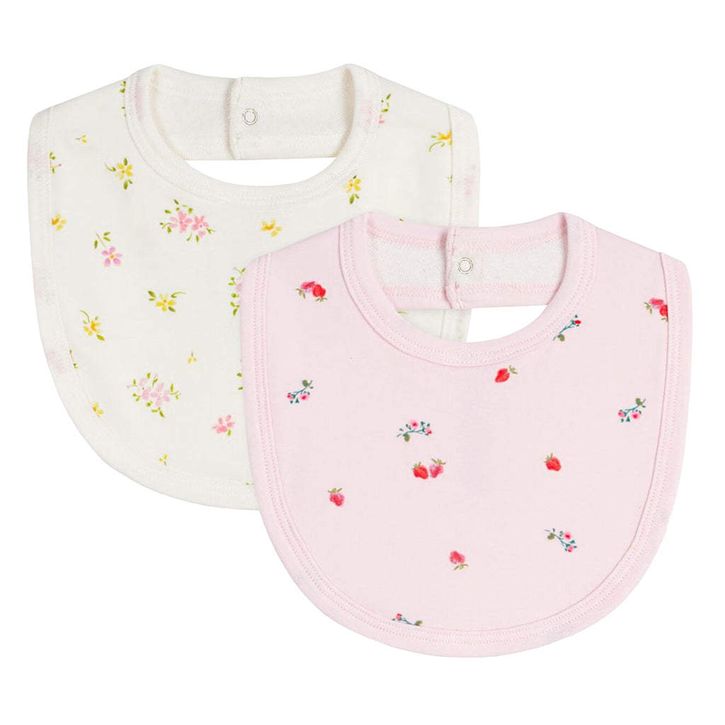 Petit Bateau Baby Set Of Two Bibs Pink Strawberry Floral Print