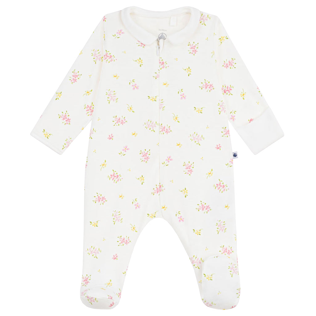 Petit Bateau Baby Collared Pyjamas Marshmallow White Floral Print