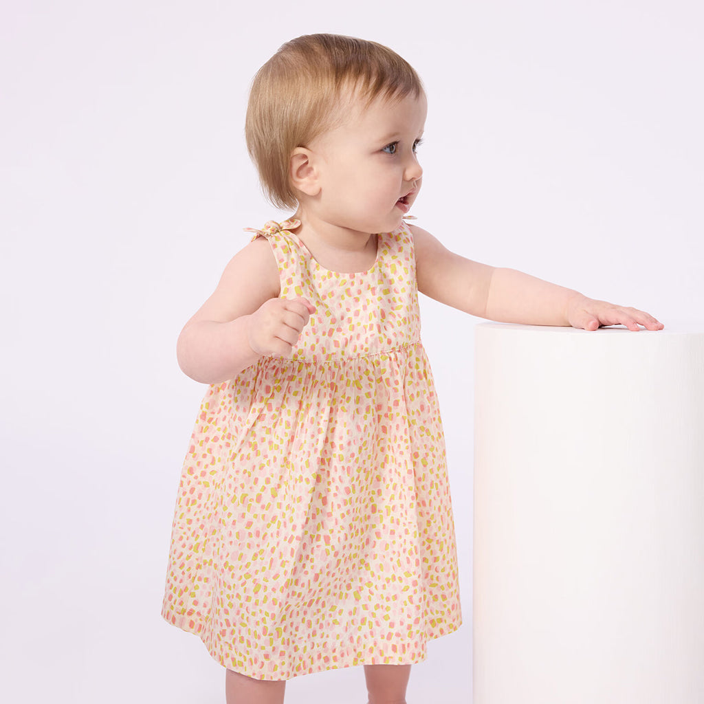 Petit Bateau Baby Dress Pink And Yellow Dot Print