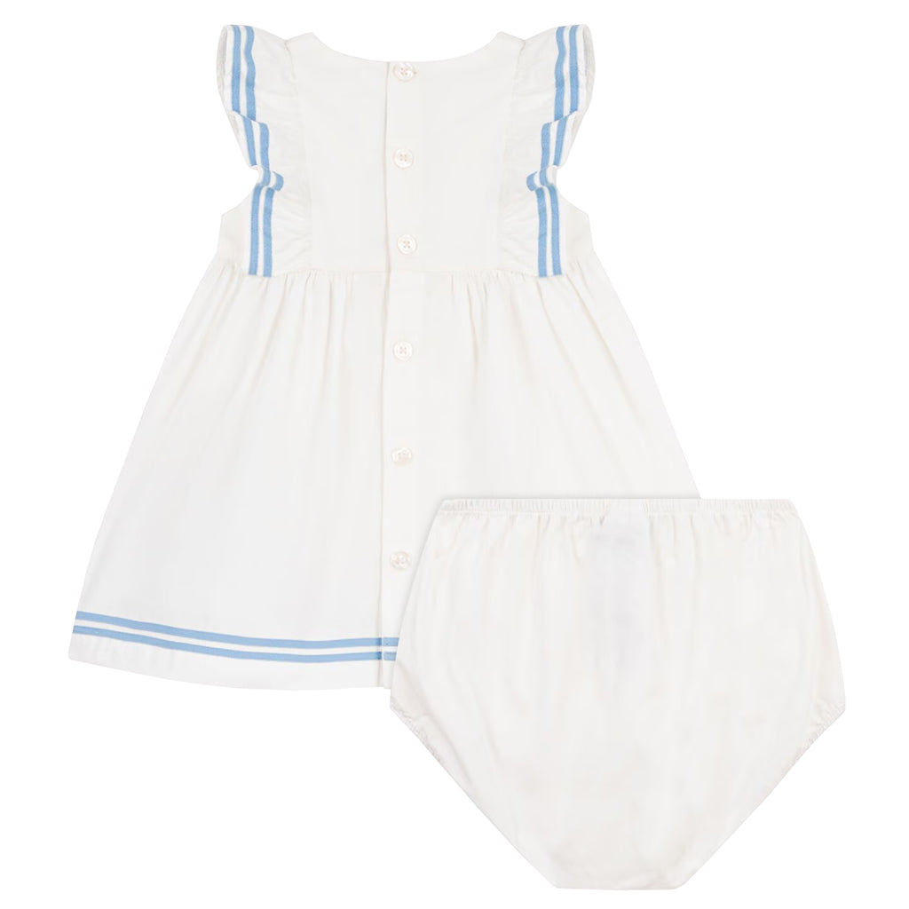 Petit Bateau Baby Dress With Bloomers Marshmallow White With Blue Trim