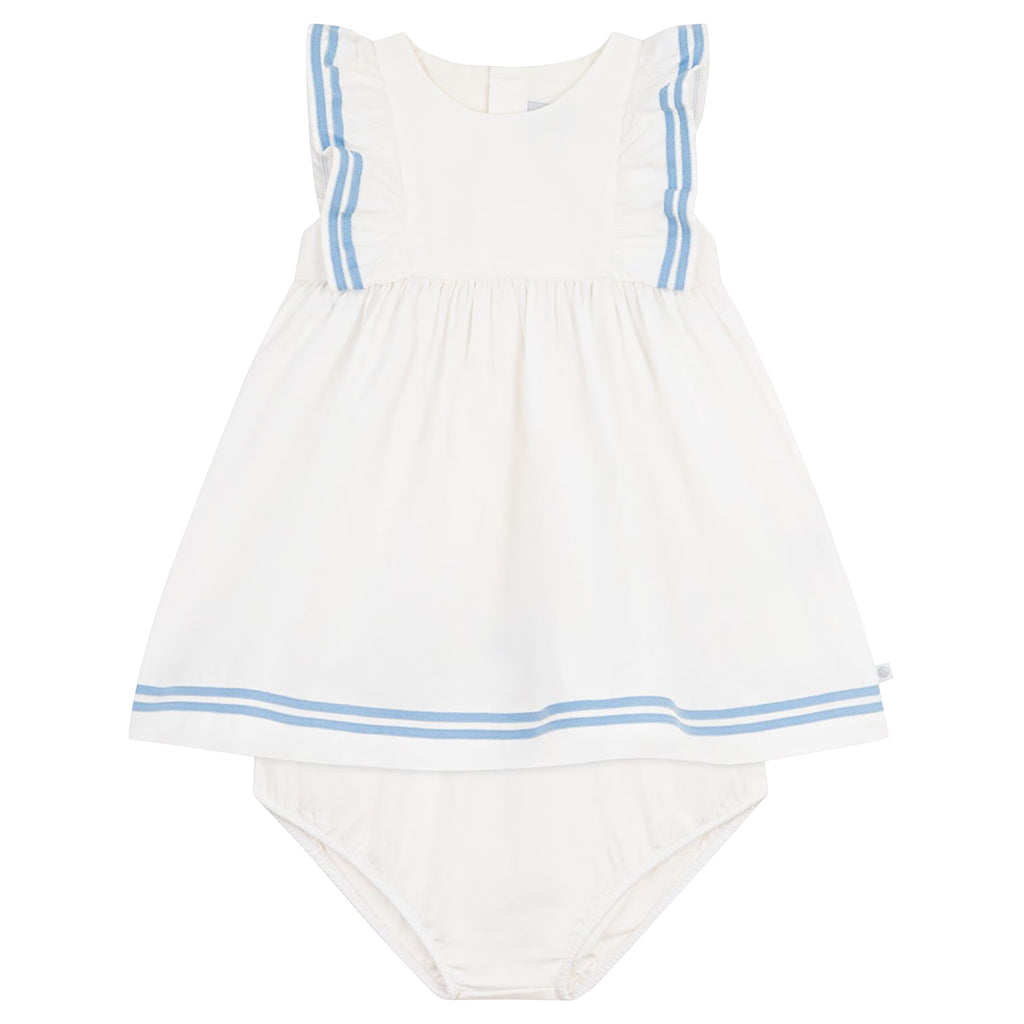 Petit Bateau Baby Dress With Bloomers Marshmallow White With Blue Trim