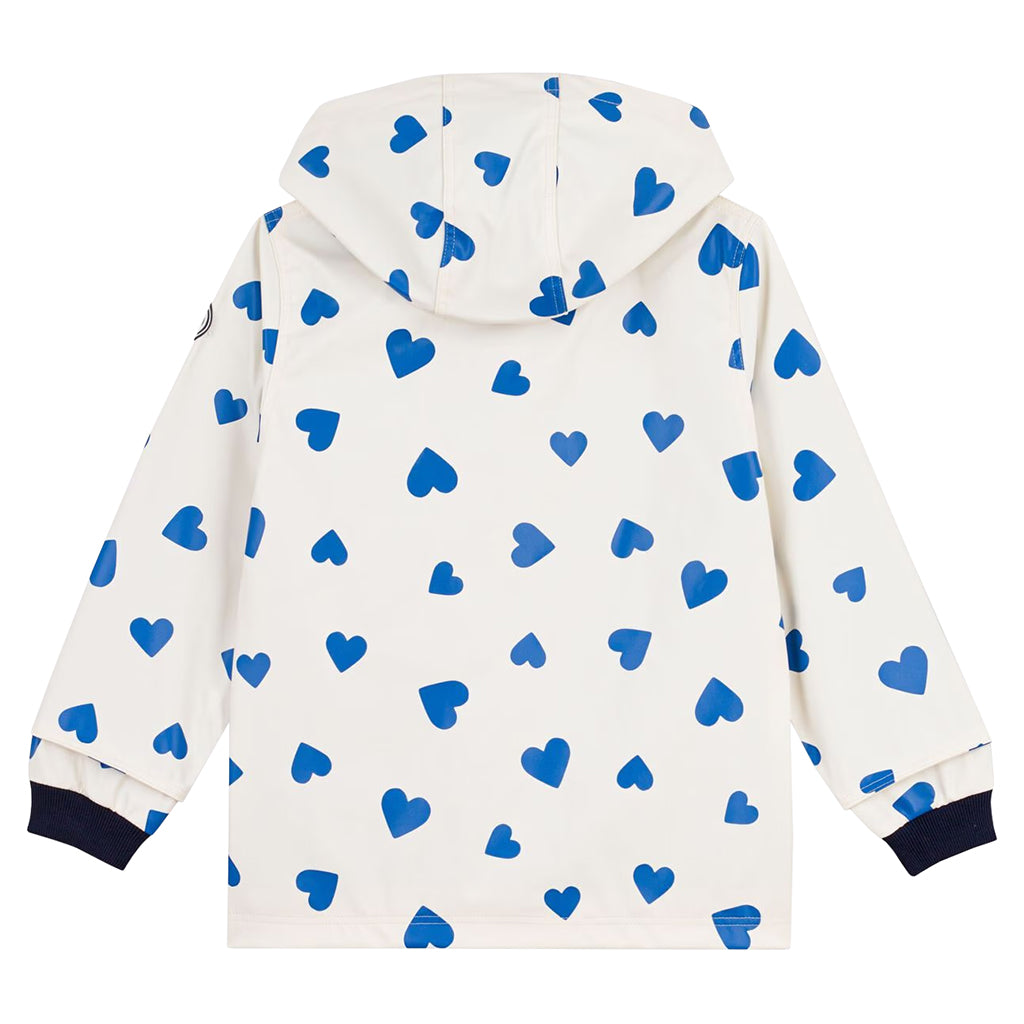 Petit Bateau Child Iconic Raincoat Milk White With Dusk Blue Hearts