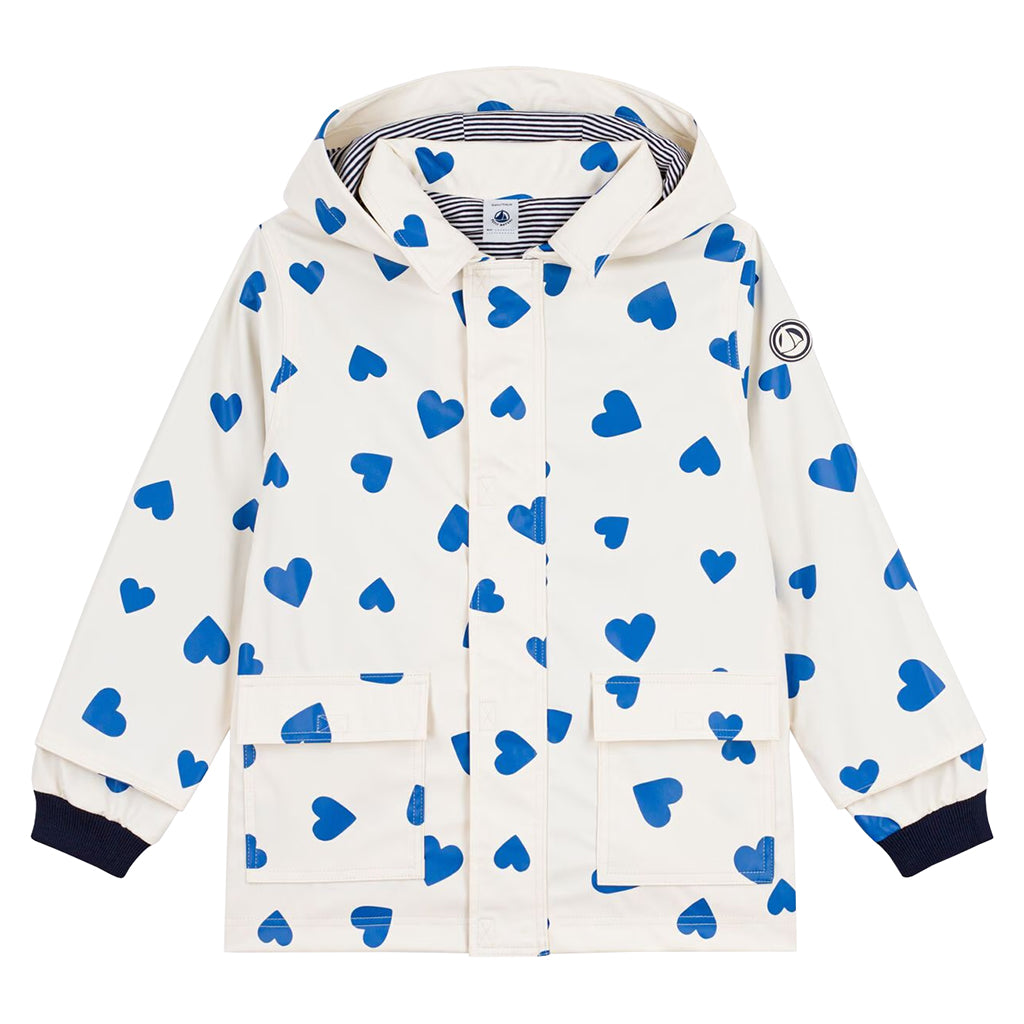 Petit Bateau Child Iconic Raincoat Milk White With Dusk Blue Hearts