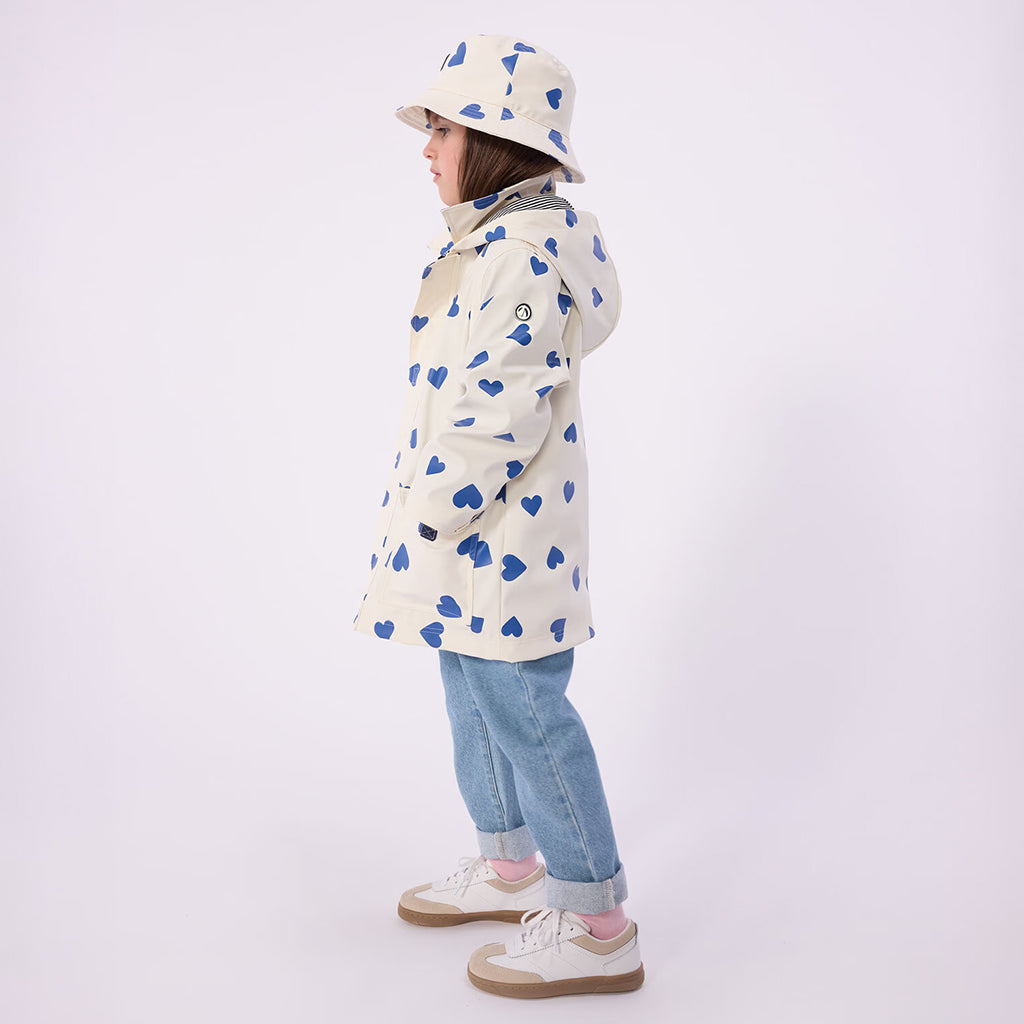 Petit Bateau Child Iconic Raincoat Milk White With Dusk Blue Hearts