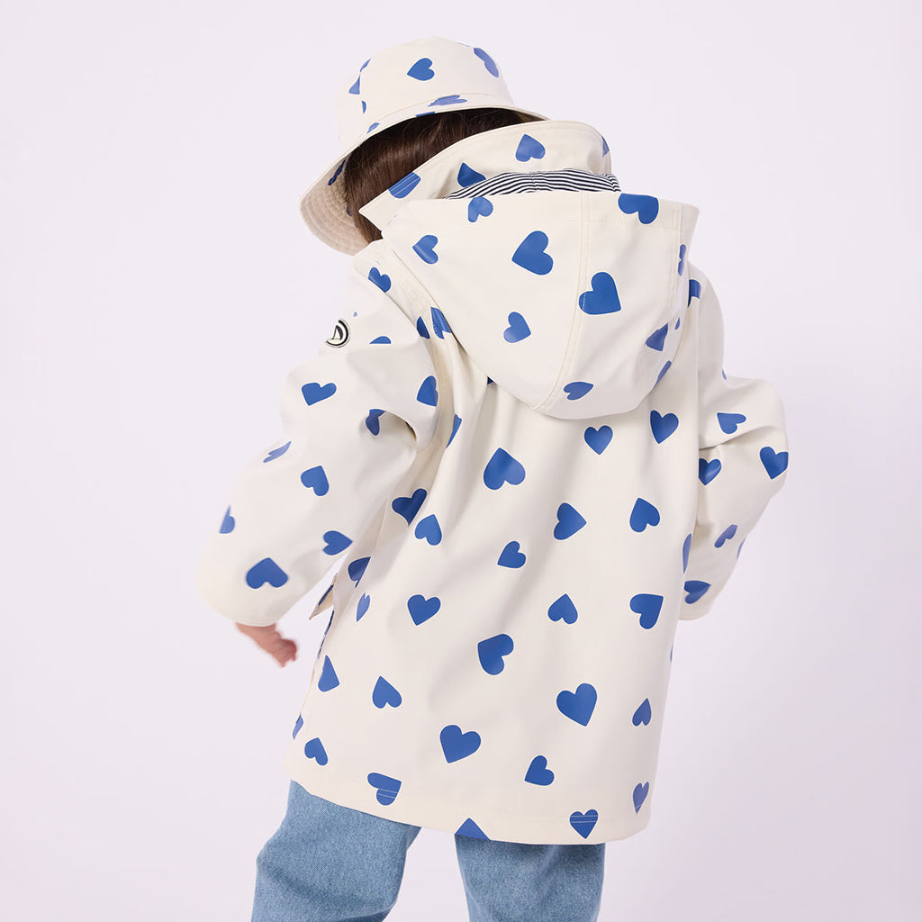 Petit Bateau Child Iconic Raincoat Milk White With Dusk Blue Hearts