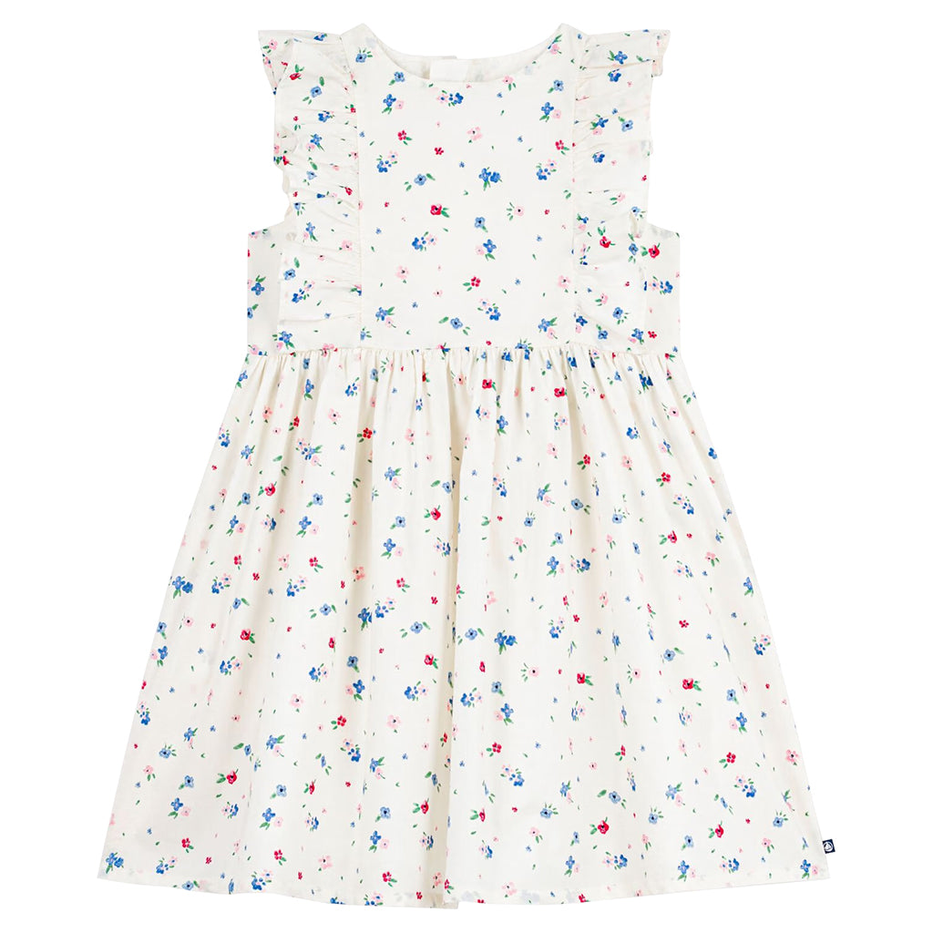 Petit Bateau Child Dress Marshmallow White Multicolour Floral Print
