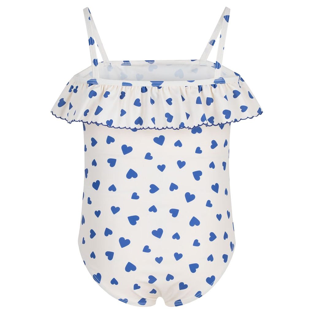 Petit Bateau Child Swimsuit White With Perse Blue Heart Print