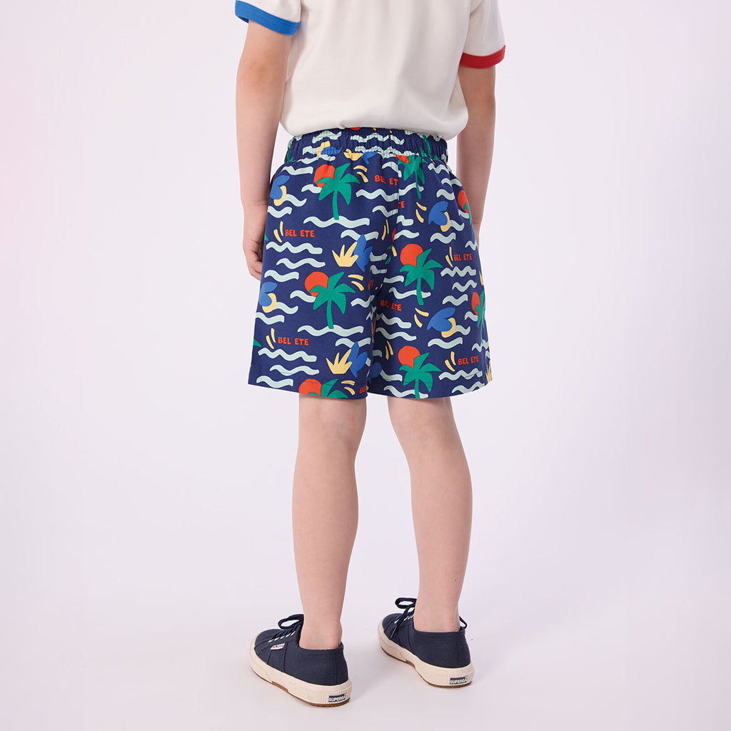 Petit Bateau Child Swim Shorts Dusk Blue Beach Print