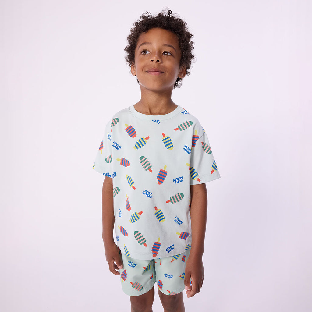 Petit Bateau Child Swim Shorts Spray Blue Popsicle Print