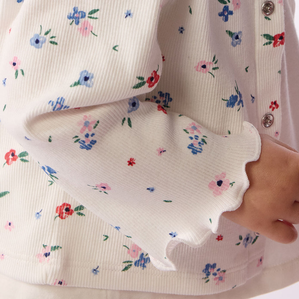 Petit Bateau Baby Cardigan Marshmallow White Floral Print