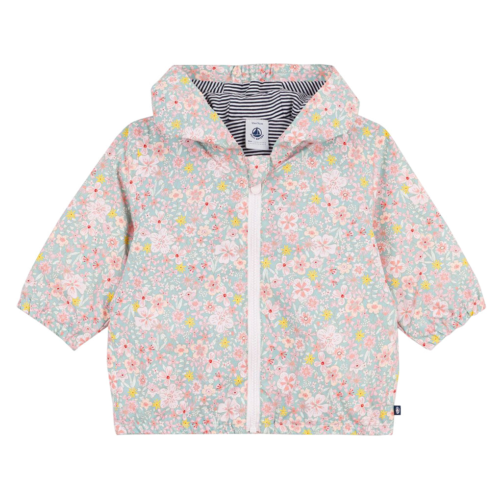 Petit Bateau Baby Windbreaker Jacket Spray Blue Floral Print